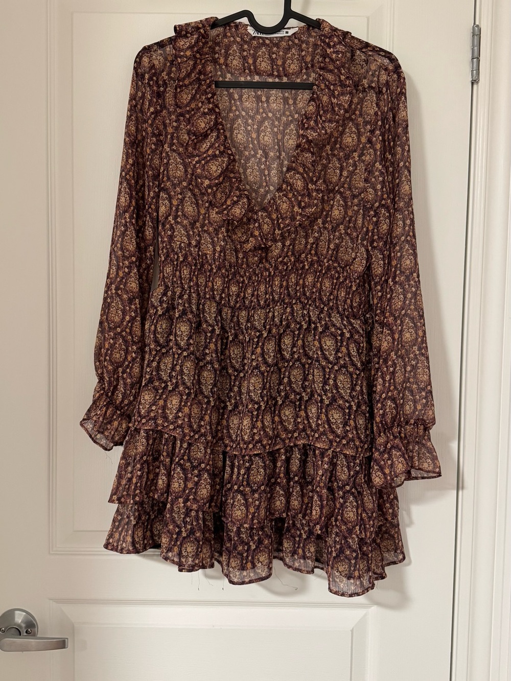 ZARA Women's Paisley Ruffle V-Neck Smocked Waist Blouse Dress